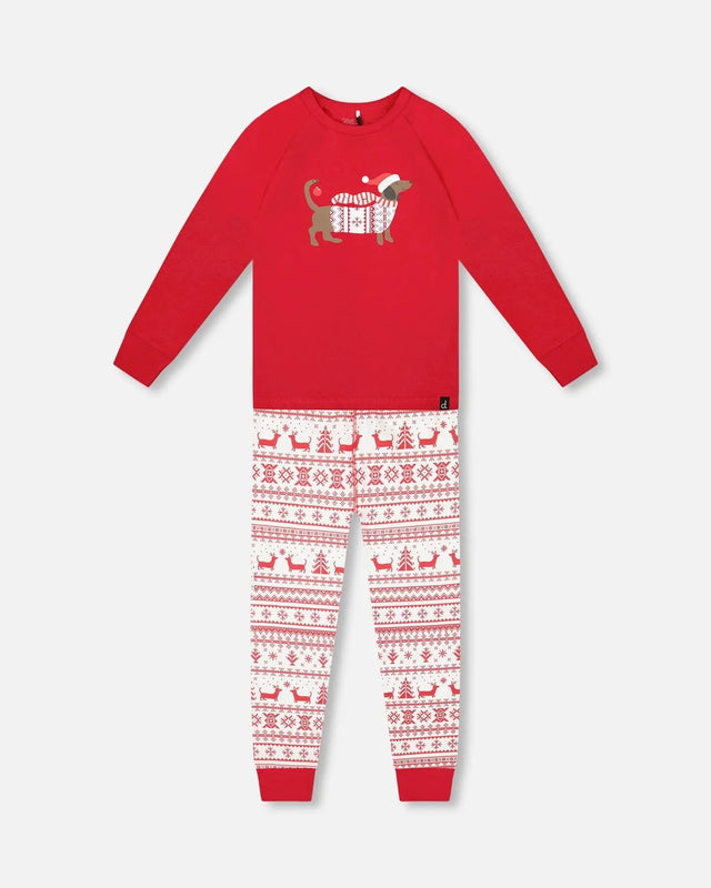 Organic Cotton Two-Piece Pajamas Red And White Fairisle | Deux par Deux | Jenni Kidz