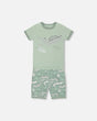 Organic Cotton Two-Piece Short Pajama Set Light Sage And Gray Crocodile | Deux par Deux | Jenni Kidz