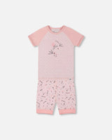 Organic Cotton Two-Piece Short Pajama Set Small Pink Flowers On Pale Pink Background | Deux par Deux | Jenni Kidz