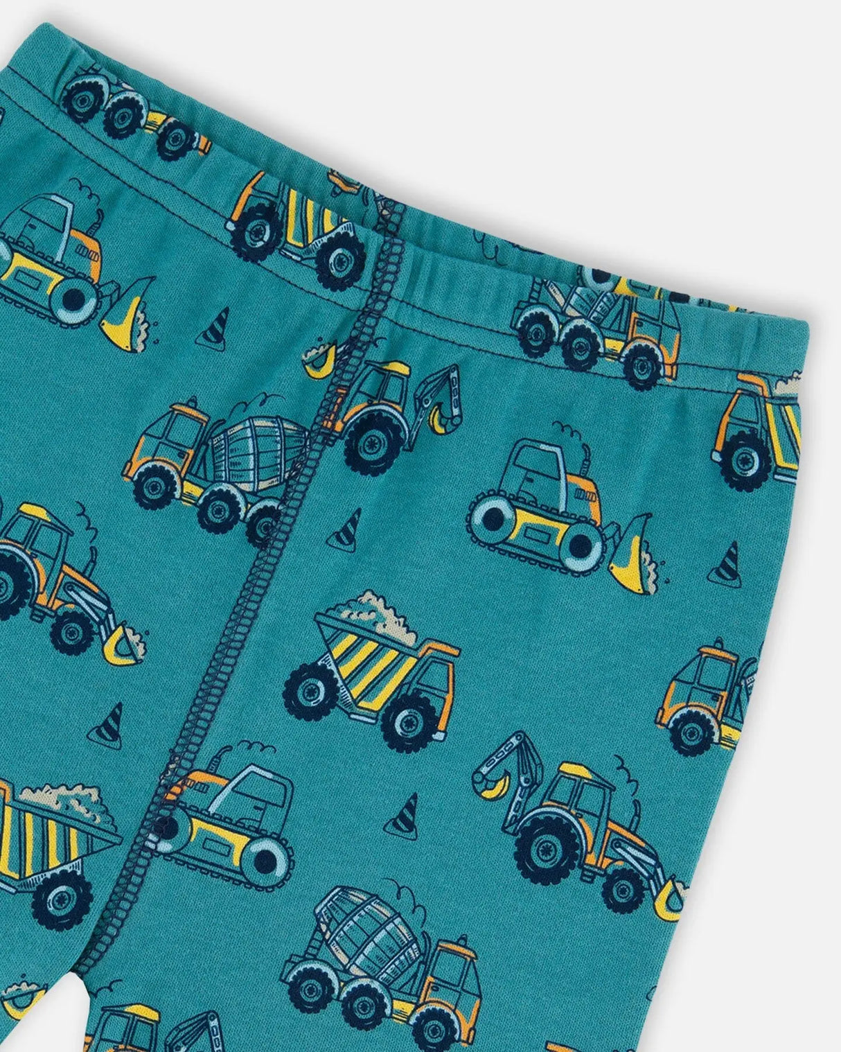 Organic Cotton Two-Piece Short Sleeve Top And Pant Pajama Set Teal With Yellow Truck | Deux par Deux | Jenni Kidz