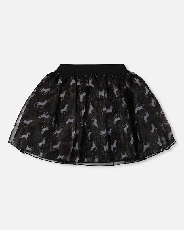 Organza And Mesh Skirt Black With Unicorn Print | Deux par Deux | Jenni Kidz