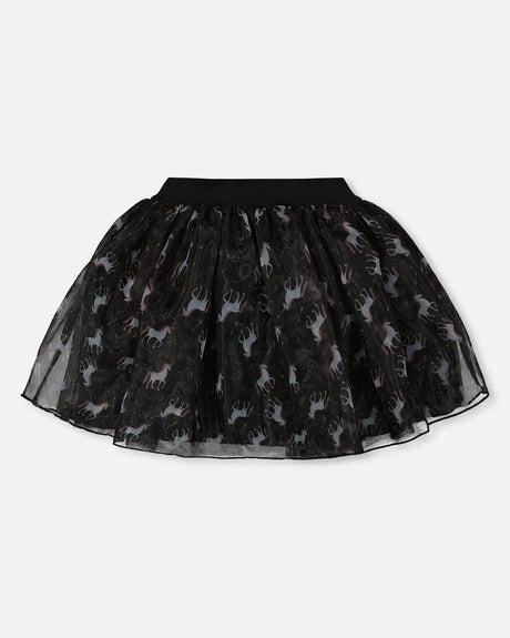 Organza And Mesh Skirt Black With Unicorn Print | Deux par Deux | Jenni Kidz