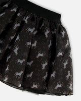 Organza And Mesh Skirt Black With Unicorn Print | Deux par Deux | Jenni Kidz