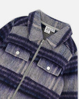 Overshirt Wool-Effect With Pockets Plaid Blue And Gray | Deux par Deux | Jenni Kidz
