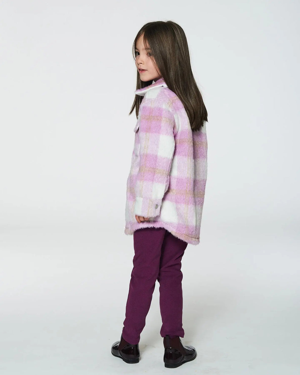 Overshirt Wool-Effect With Pockets Plaid Lilac And Off White | Deux par Deux | Jenni Kidz