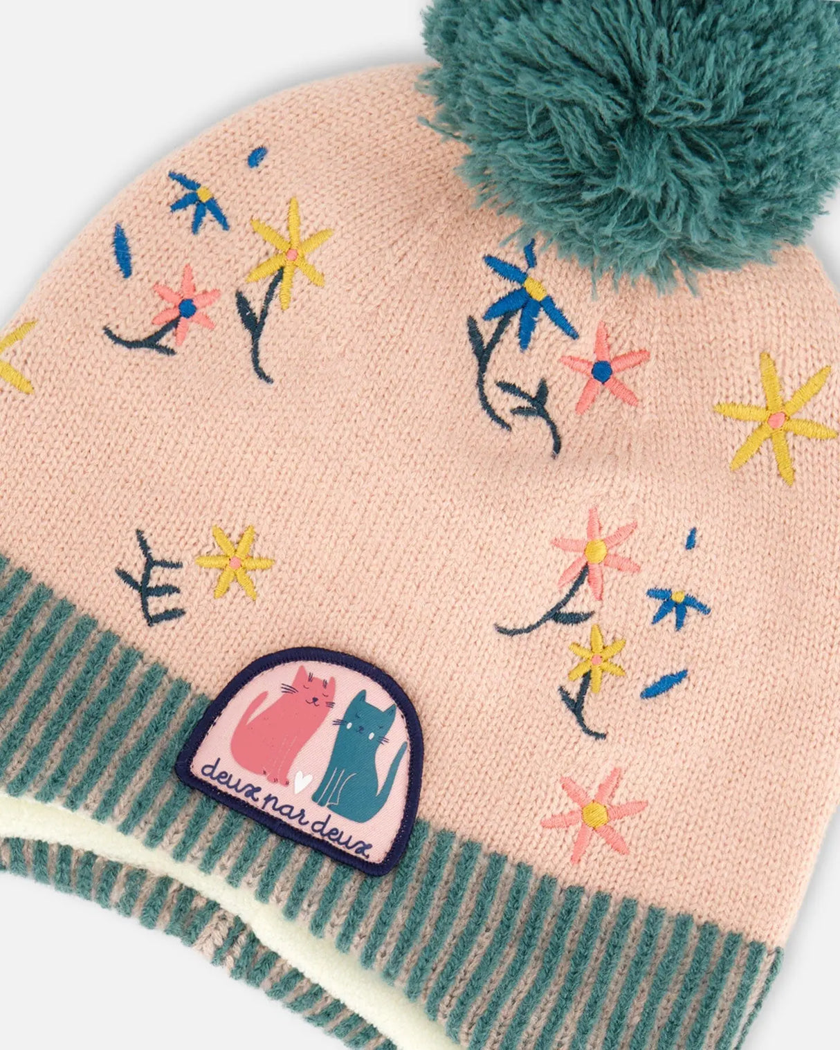 Peruvian Knit Hat Light Pink, Sage Green And Flowers | Deux par Deux | Jenni Kidz