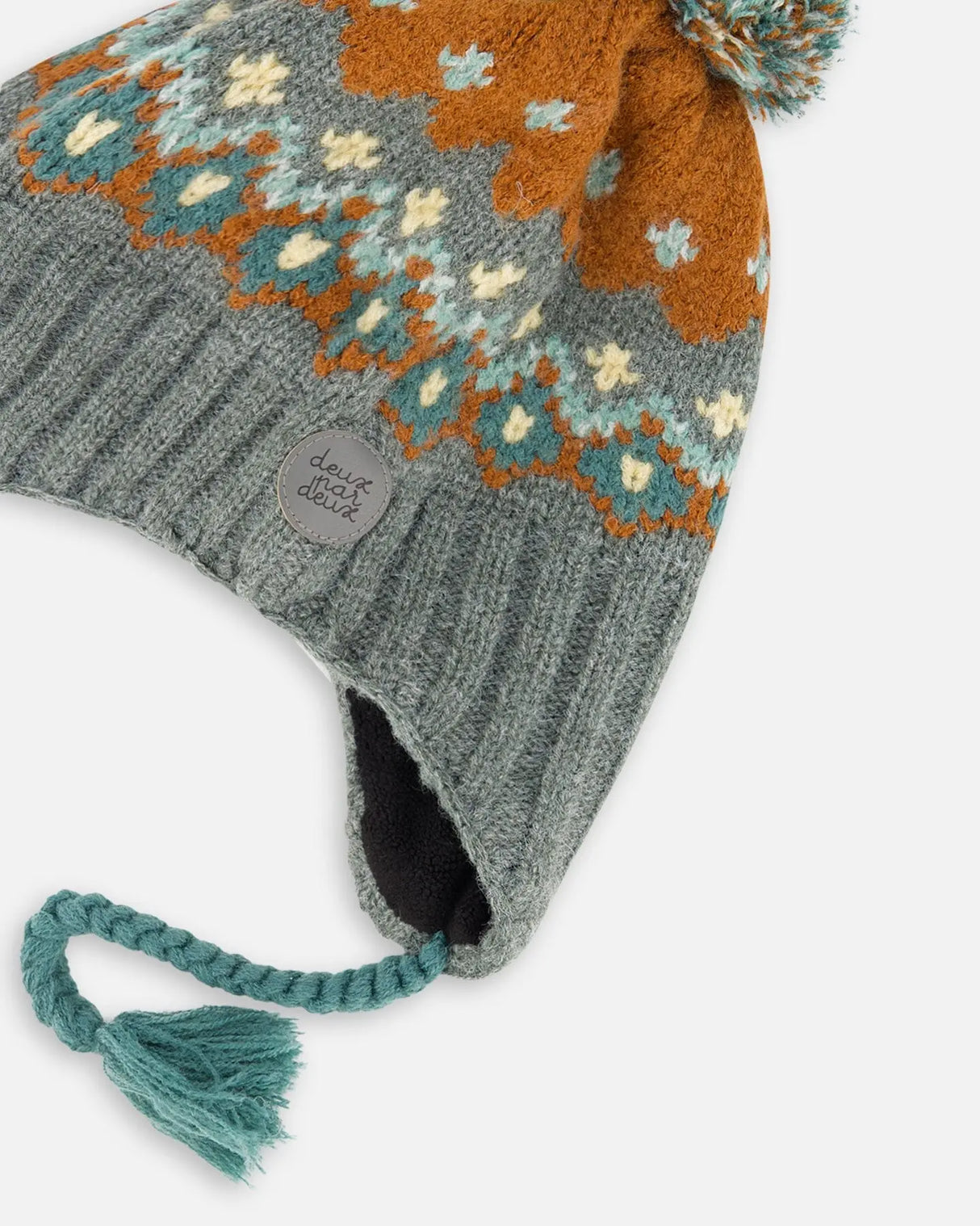 Peruvian Patterned Knit Hat In Grey | Deux par Deux | Jenni Kidz