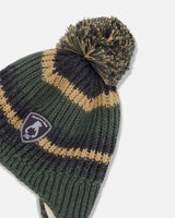 Peruvian Striped Knit Hat In Hunter Green For Baby | Deux par Deux | Jenni Kidz