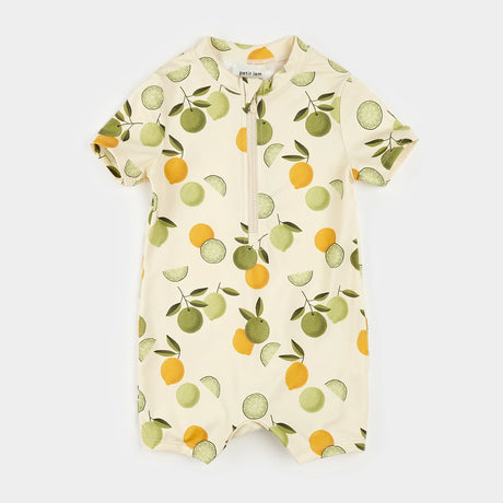 Petit Lem baby citrus print swim romper UPF 50+ antique white
