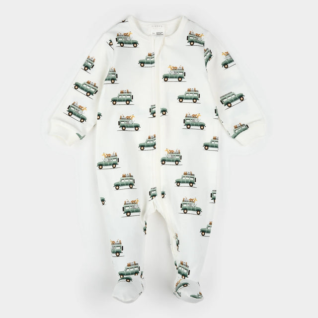 Petit Lem baby safari jeep print footed sleeper organic cotton