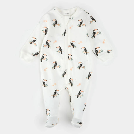 Petit Lem baby toucan print footed sleeper off-white organic cotton