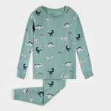 Petit Lem kids dinosaur print pajama set tidal wave green organic cotton