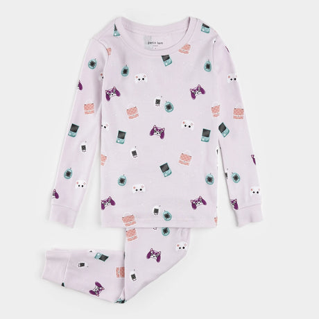 Petit Lem kids gamer girl print pajama set orchid pink organic cotton