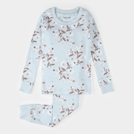 Petit Lem kids hydrangea print pajama set sky blue organic cotton