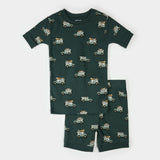 Petit Lem kids safari jeep print summer pajama set organic cotton, military green