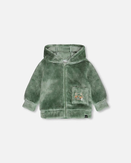 Plush Hooded Zip Jacket Green | Deux par Deux | Jenni Kidz