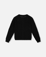 Pointelle Knit Cardigan Sweater Black | Deux par Deux | Jenni Kidz