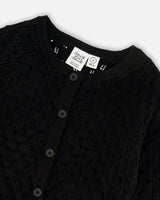 Pointelle Knit Cardigan Sweater Black | Deux par Deux | Jenni Kidz