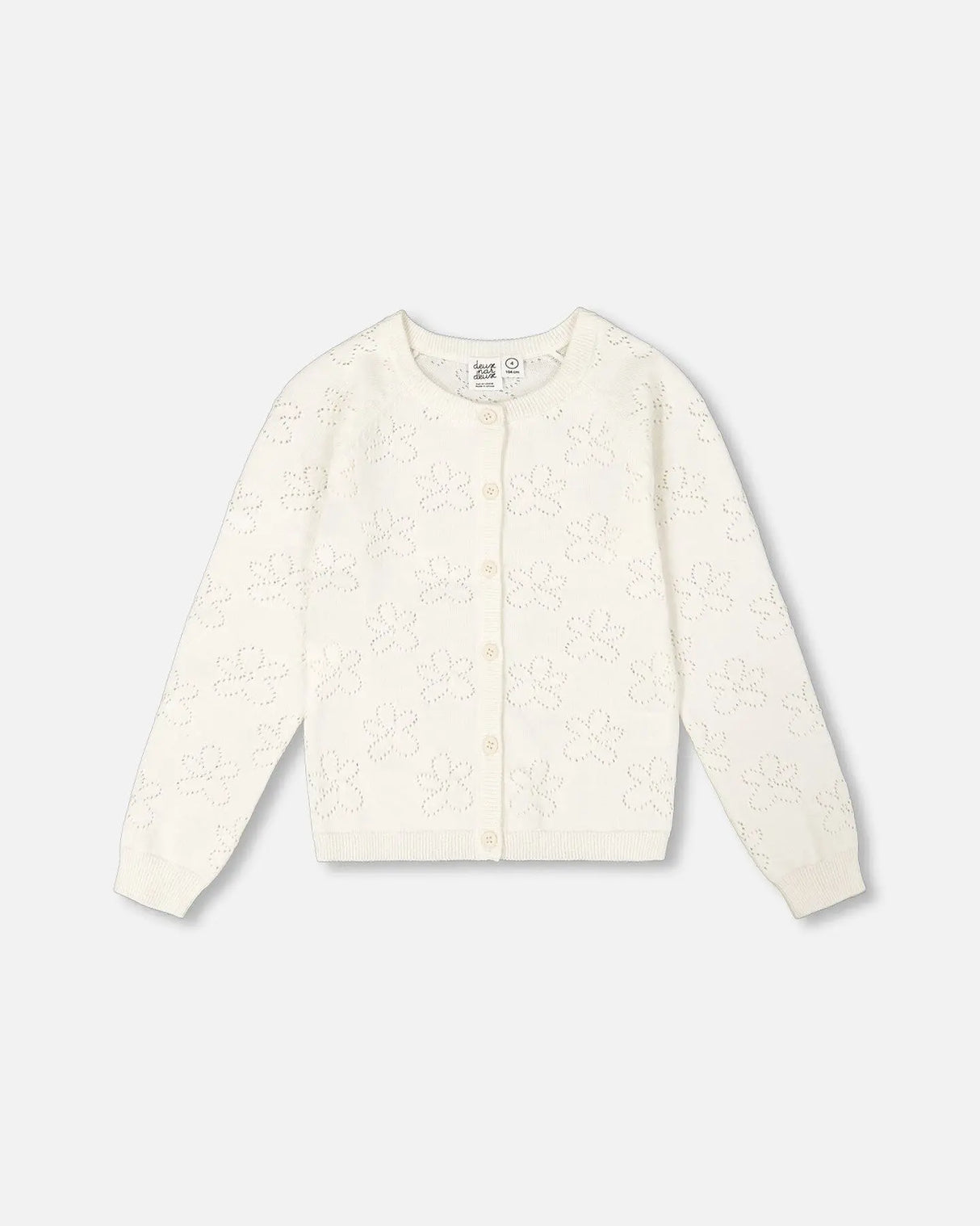 Pointelle Knit Cardigan Sweater White | Deux par Deux | Jenni Kidz