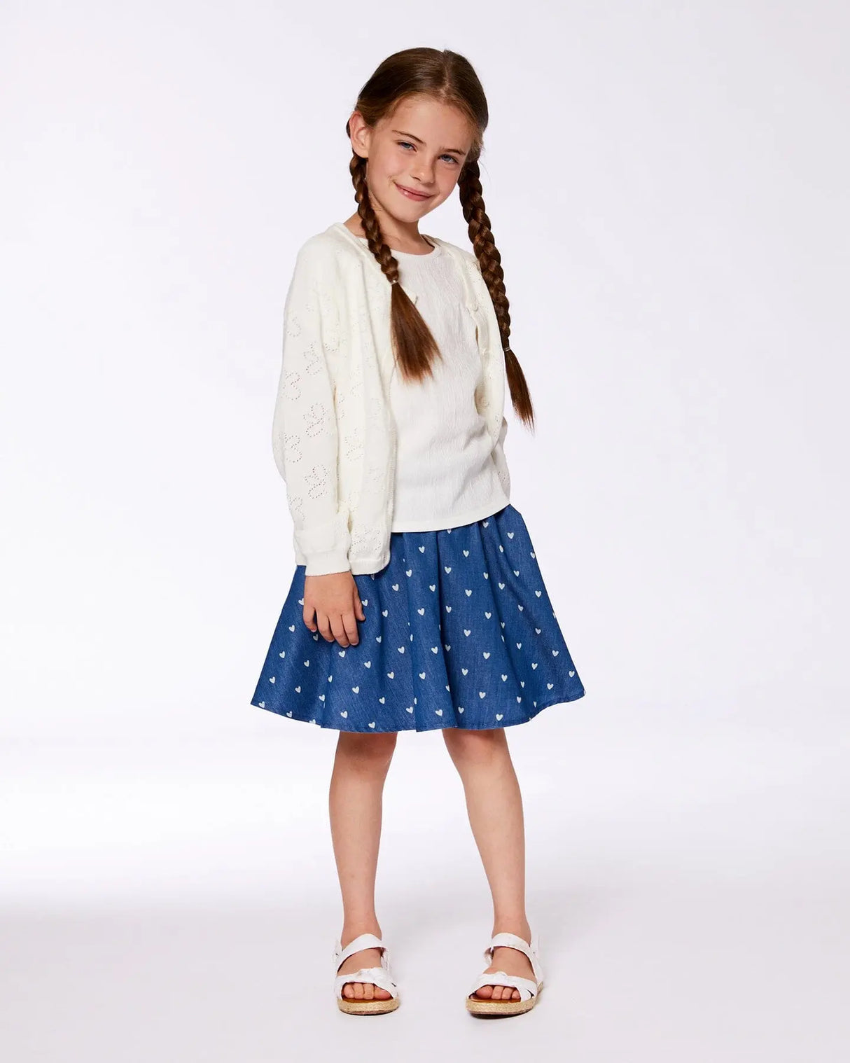 Pointelle Knit Cardigan Sweater White | Deux par Deux | Jenni Kidz