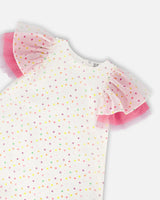 Polka Dot Dress With Mesh White Printed Party Dots | Deux par Deux | Jenni Kidz