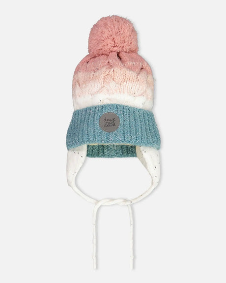 Pompom Knit Earflap Hat Pink And Blue Gradient | Deux par Deux | Jenni Kidz