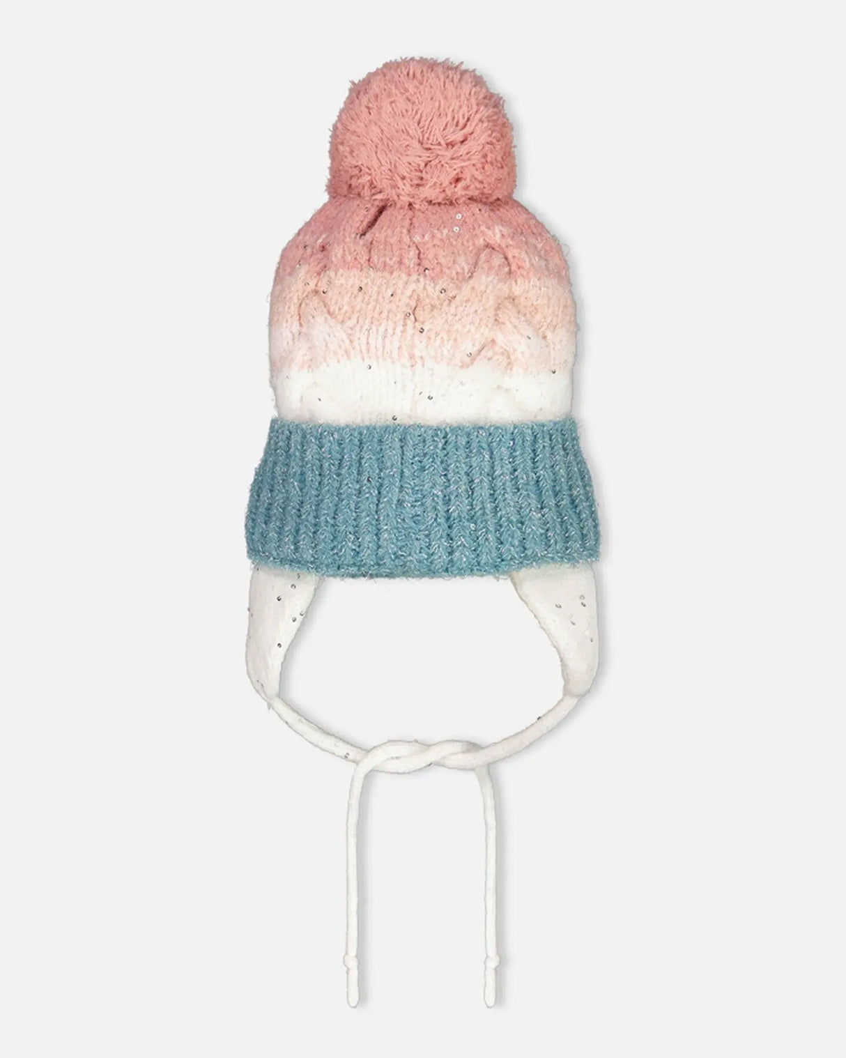 Pompom Knit Earflap Hat Pink And Blue Gradient | Deux par Deux | Jenni Kidz