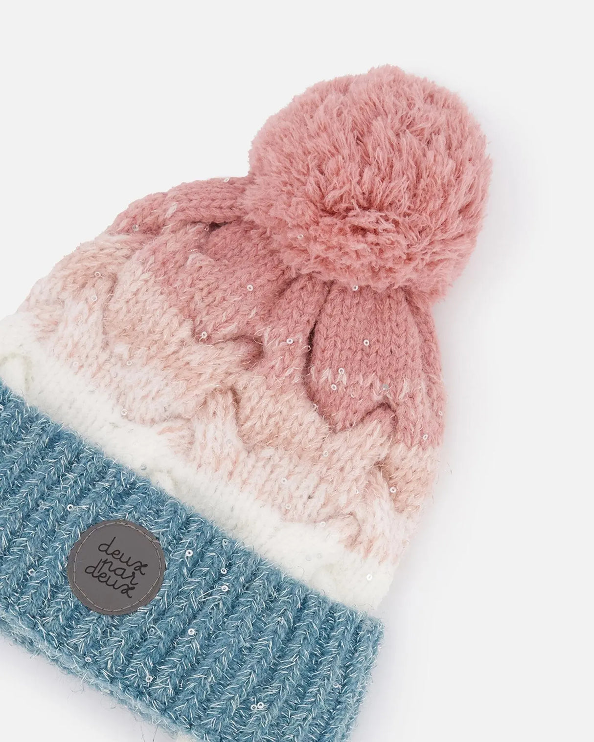 Pompom Knit Earflap Hat Pink And Blue Gradient | Deux par Deux | Jenni Kidz