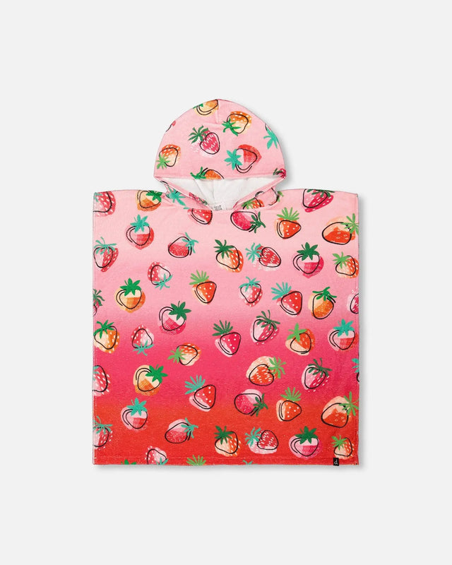 Poncho De Plage Motif Fraises Rose Vif | Deux par Deux | Jenni Kidz