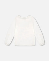 Print T-Shirt With Lace Off White | Deux par Deux | Jenni Kidz