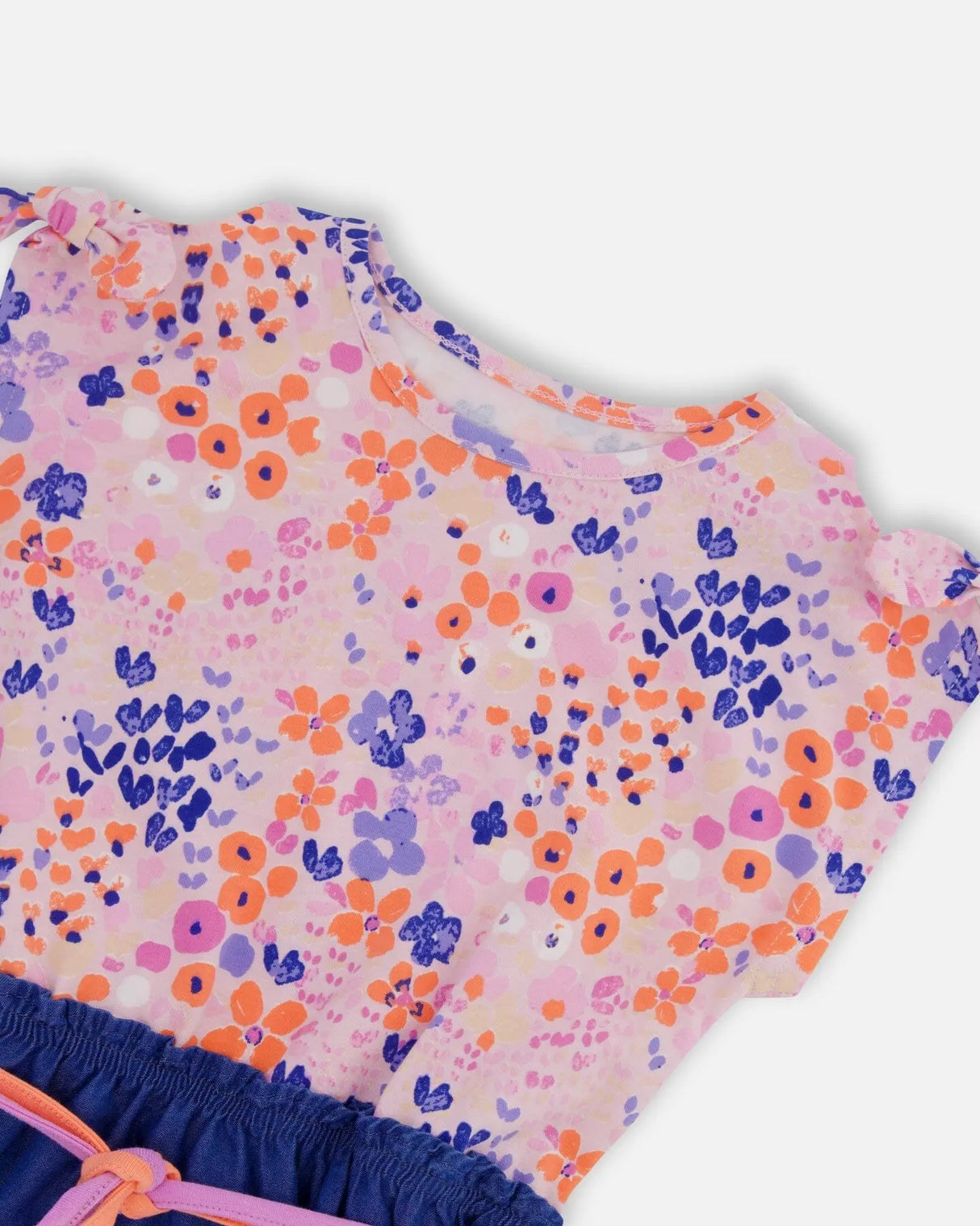 Printed And Chambray Bi-Material Dress Lavender | Deux par Deux | Jenni Kidz