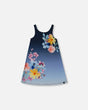 Printed Beach Dress Yellow, Pink Flowers On Navy Blue Background | Deux par Deux | Jenni Kidz