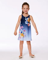 Printed Beach Dress Yellow, Pink Flowers On Navy Blue Background | Deux par Deux | Jenni Kidz