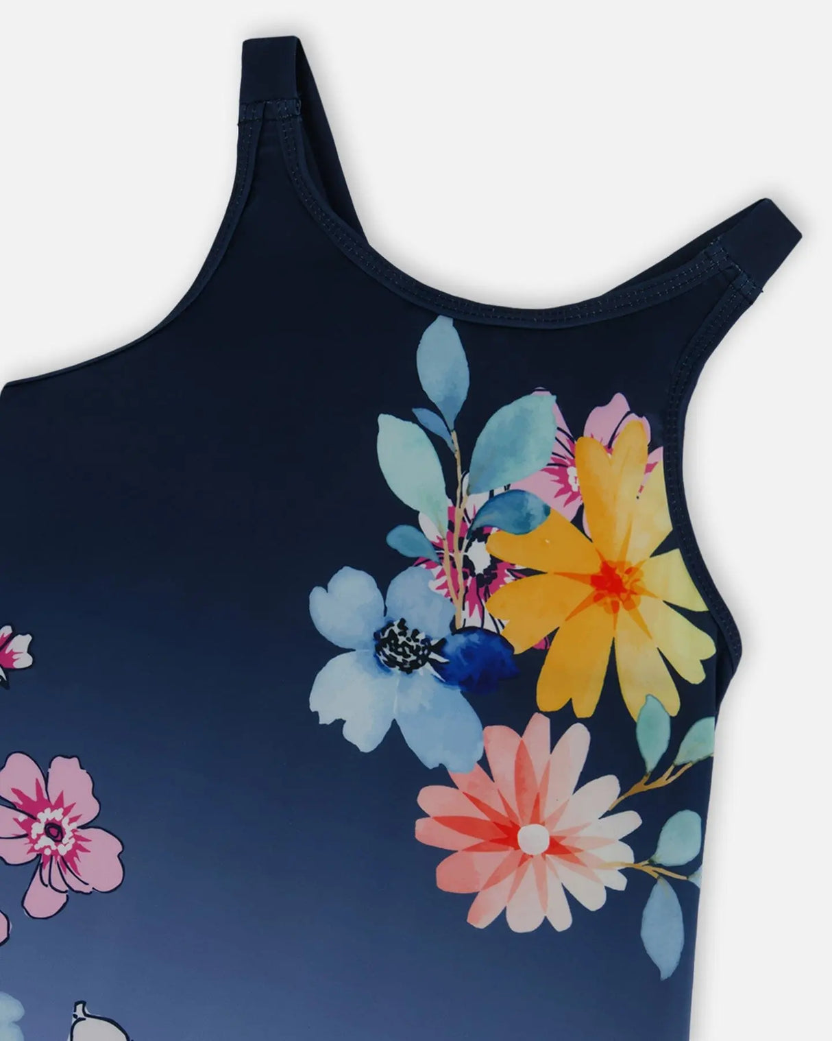 Printed Beach Dress Yellow, Pink Flowers On Navy Blue Background | Deux par Deux | Jenni Kidz