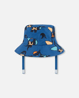 Printed Beach Hat Orange Sloths On Navy Blue | Deux par Deux | Jenni Kidz