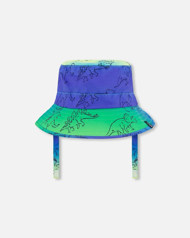 Printed Beach Hat Vibrant Blue And Green Dino | Deux par Deux | Jenni Kidz