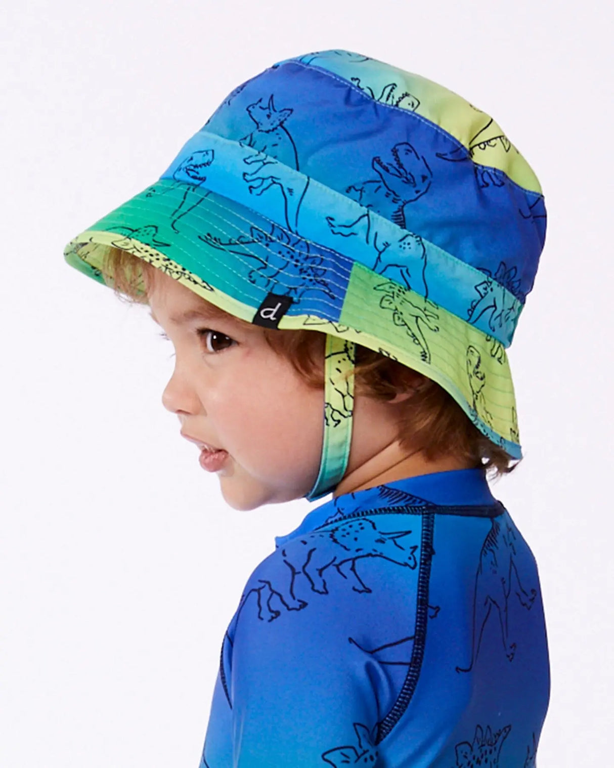 Printed Beach Hat Vibrant Blue And Green Dino | Deux par Deux | Jenni Kidz