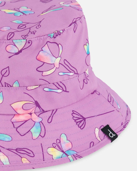 Printed Beach Sun Hat Old Mauve And Multicolored Butterflies | Deux par Deux | Jenni Kidz