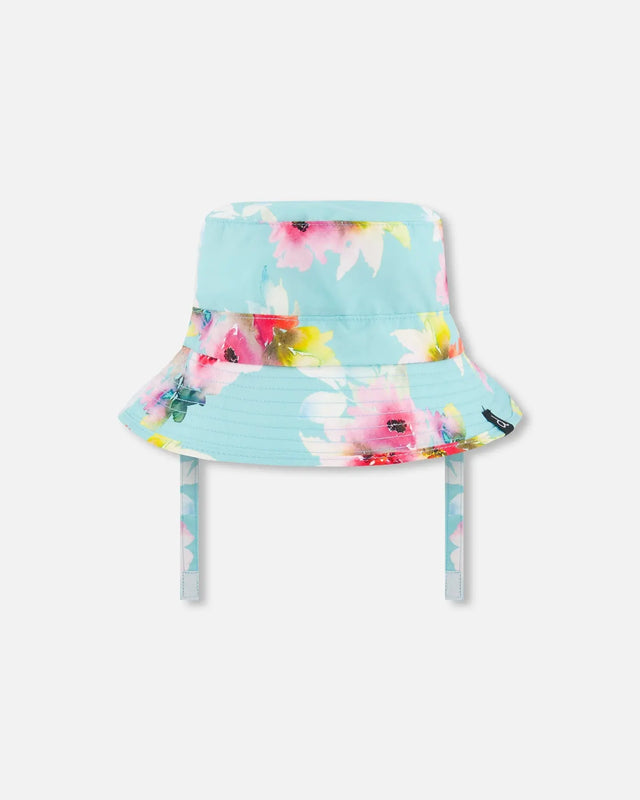 Printed Beach Sun Hat Turquoise And Pink Flowers | Deux par Deux | Jenni Kidz