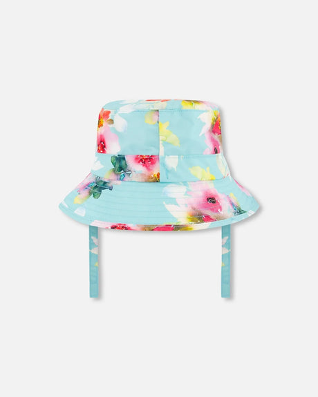 Printed Beach Sun Hat Turquoise And Pink Flowers | Deux par Deux | Jenni Kidz