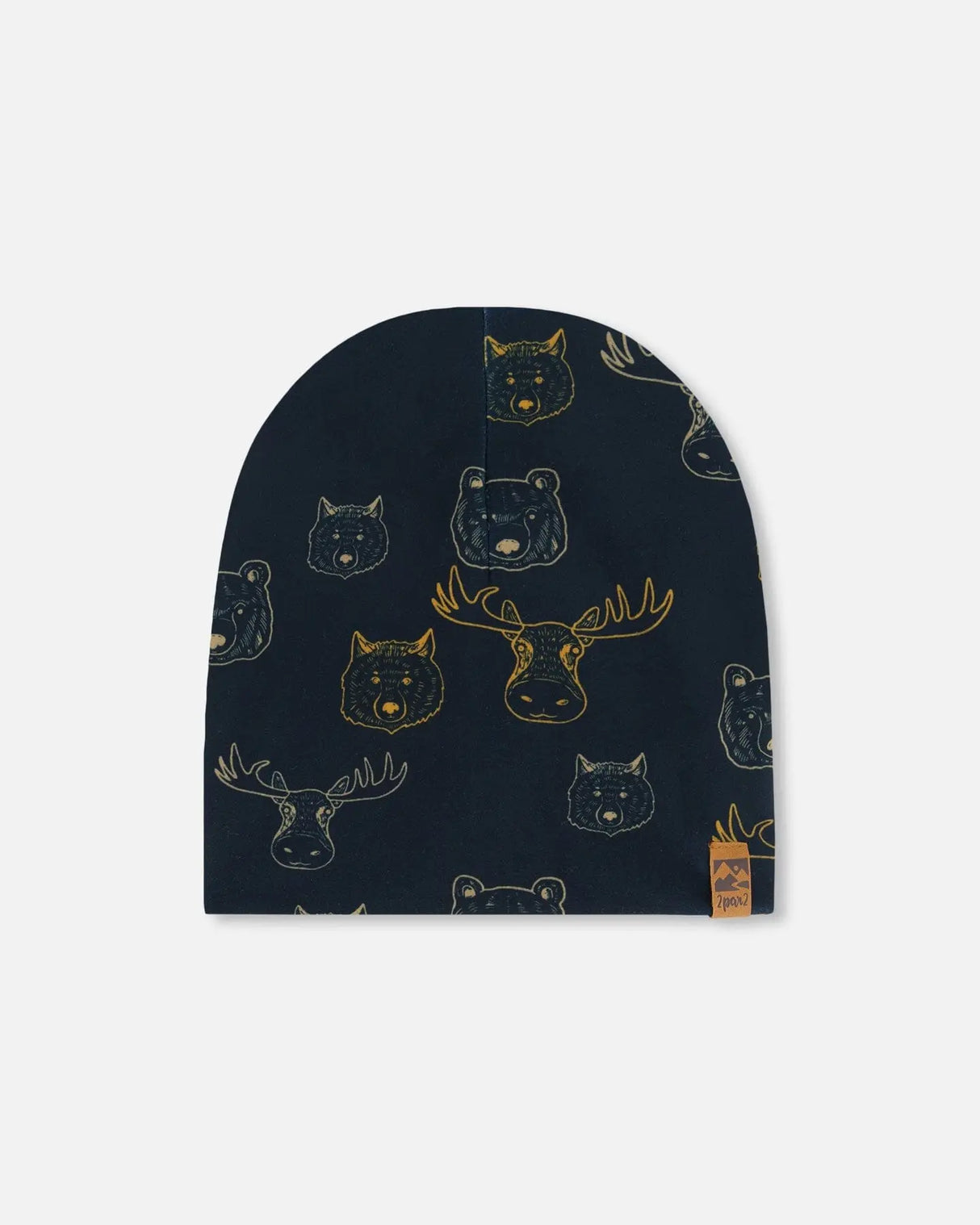 Printed Beanie Hat Beige Animals On Black Background | Deux par Deux | Jenni Kidz