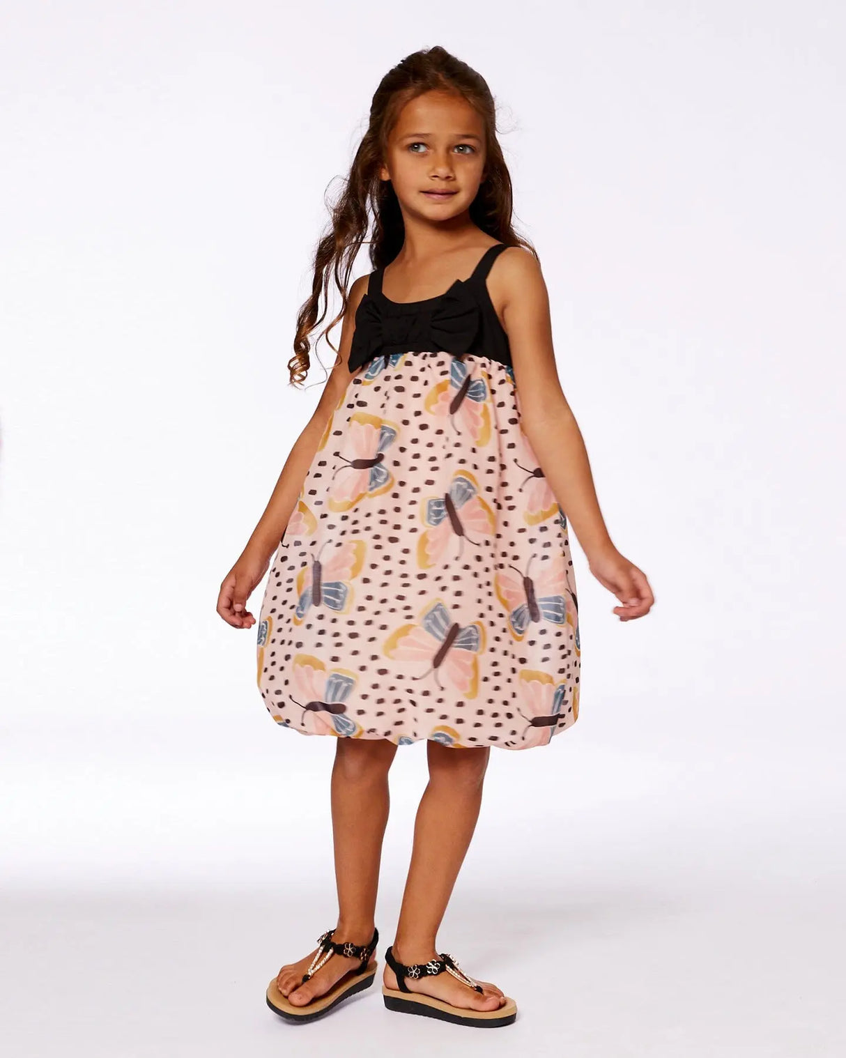 Printed Bubble Dress Black And Pink Butterflies | Deux par Deux | Jenni Kidz