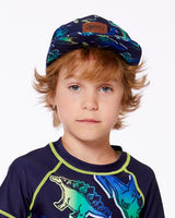 Printed Cap Blue And Green Dino On Navy | Deux par Deux | Jenni Kidz