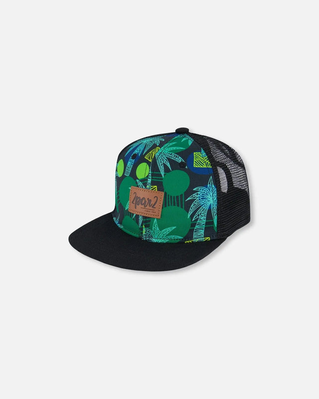 Printed Cap Green Jungle On Black | Deux par Deux | Jenni Kidz