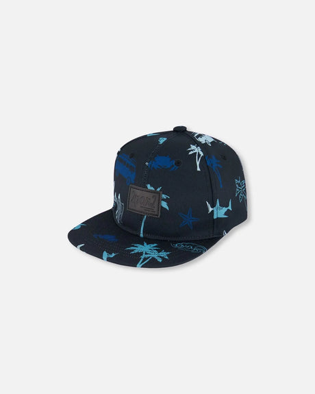 Printed Cap Light Blue Beach On Black | Deux par Deux | Jenni Kidz