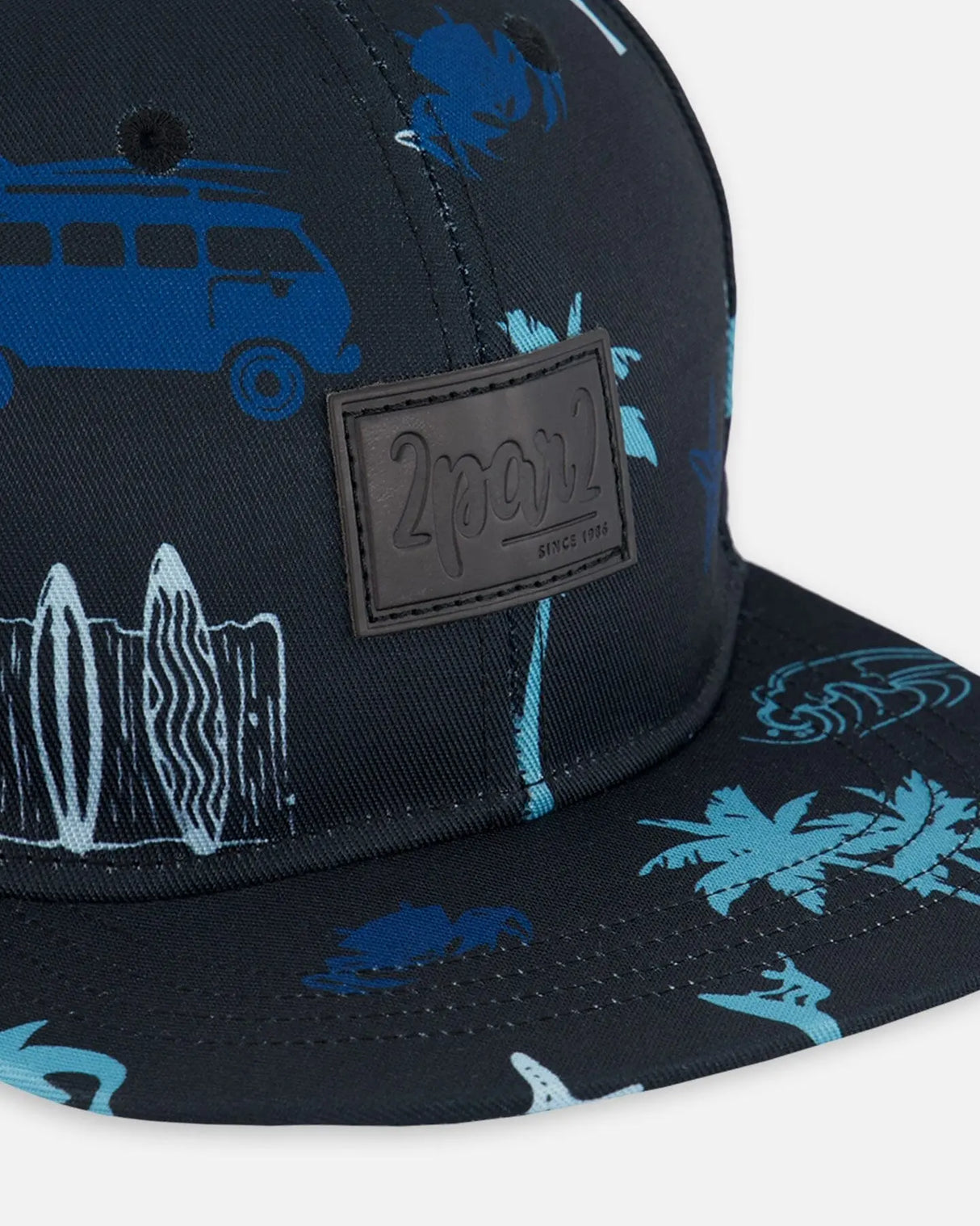 Printed Cap Light Blue Beach On Black | Deux par Deux | Jenni Kidz