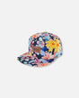 Printed Cap Navy And Yellow And Pink Flowers | Deux par Deux | Jenni Kidz