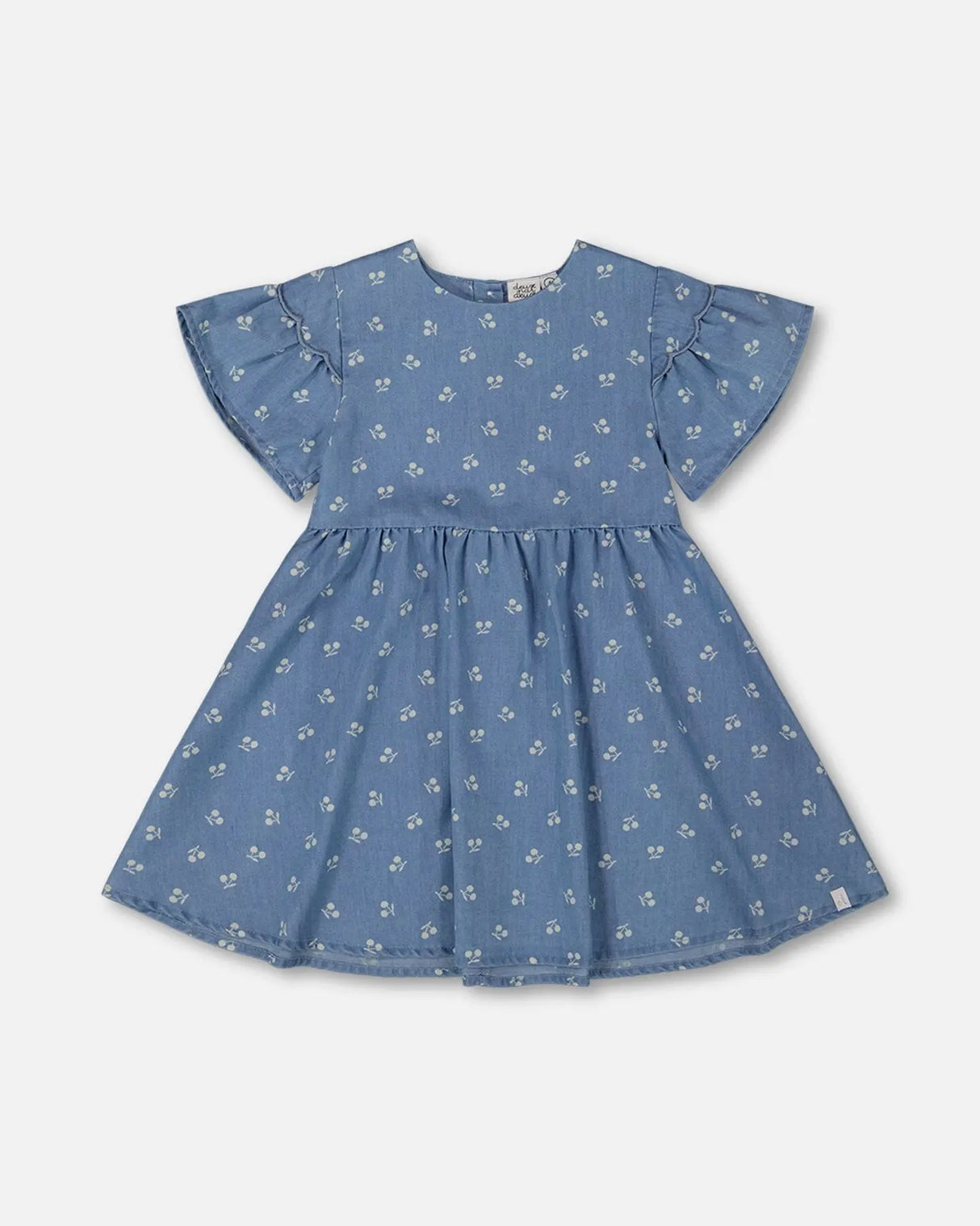 Printed Chambray Dress Blue And White Cherries | Deux par Deux | Jenni Kidz