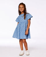 Printed Chambray Dress Blue And White Cherries | Deux par Deux | Jenni Kidz