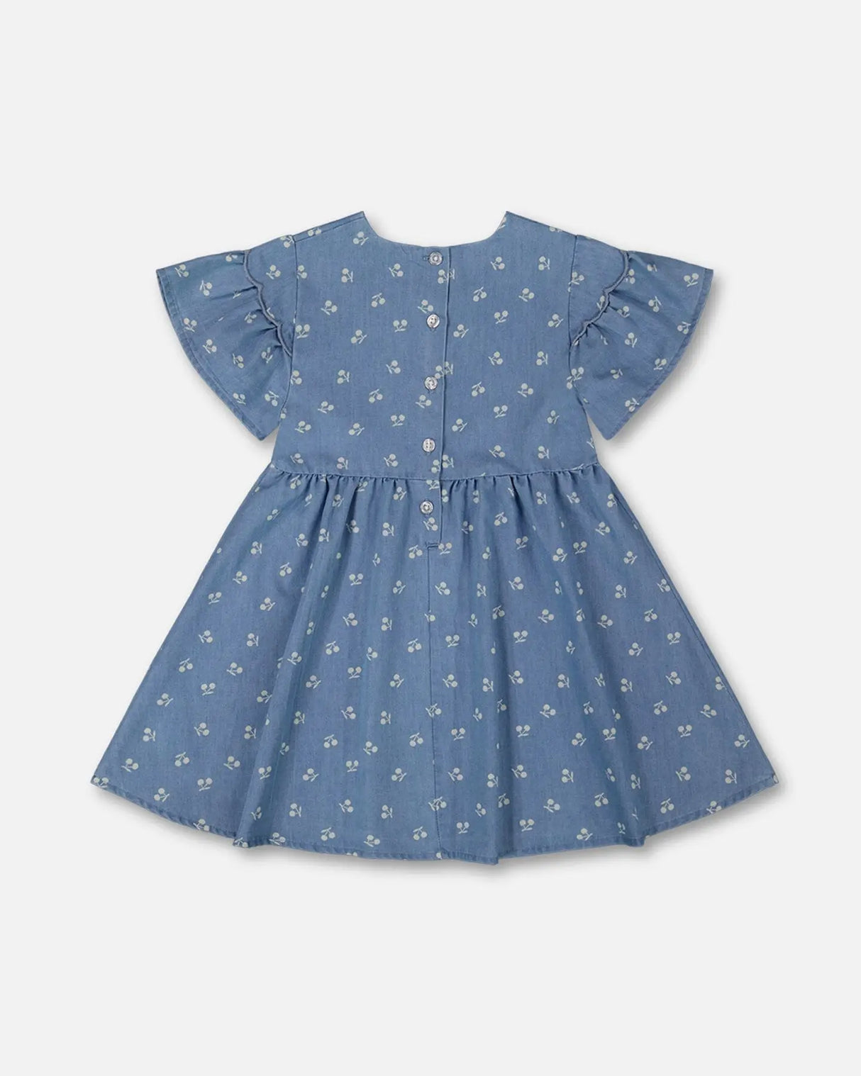 Printed Chambray Dress Blue And White Cherries | Deux par Deux | Jenni Kidz